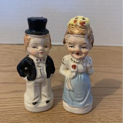 Vintage Bride and Groom Salt and Pepper Shakers with Two Faces Made in Japan  B19