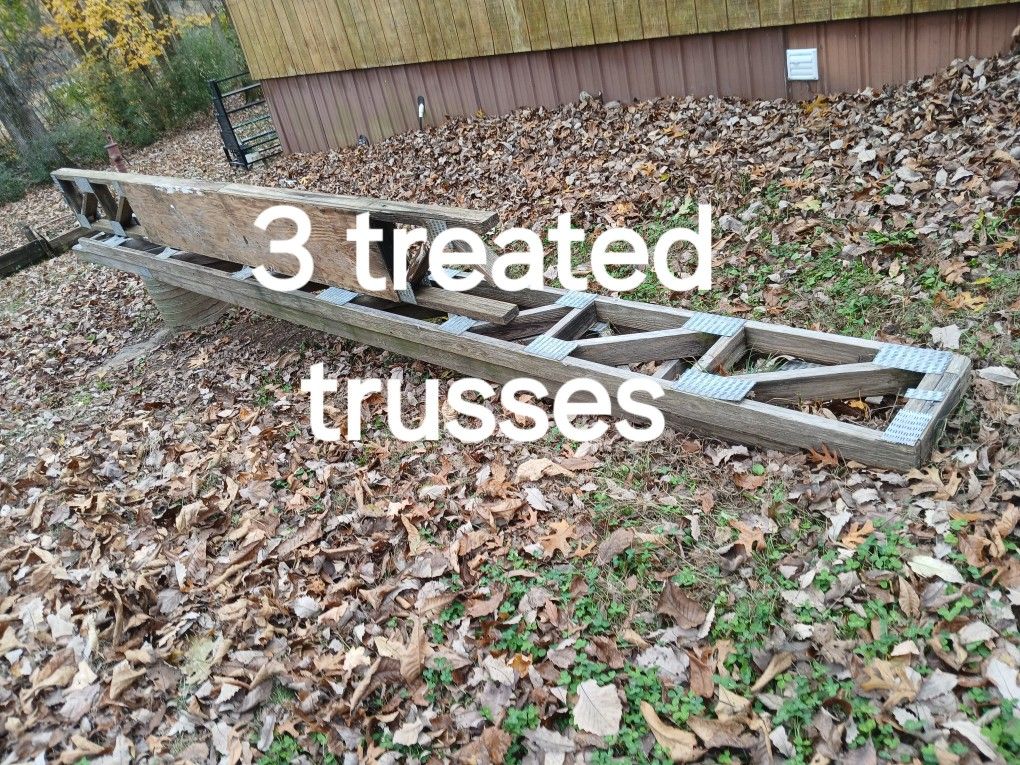 3 Treated 2x4x16 Trusses, Two 16ft.10 And One 14ft, All For 100