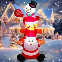 6 ft Christmas Inflatables Outdoor Decoration Stacked Gingerbread Man with Build in LEDs Snowman Santa Claus Gingerbread Christmas Blow up Inflatable 