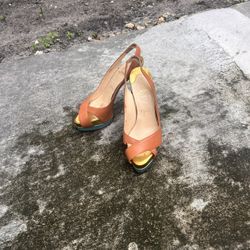 Christian Louboutin Brown Leather Very Croise Slingback Platform Pumps Size 36.5