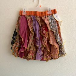 Shop Therapy Multicolor Boho Patchwork Ruffle Skirt - Orange Waistband