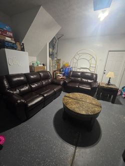 Recliner  lather sofas with  coffee table and side electric table