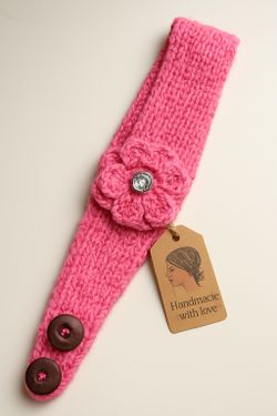 ✨ Cute Handmade Knit Pink Flower Headband – Adjustable & Cozy ✨