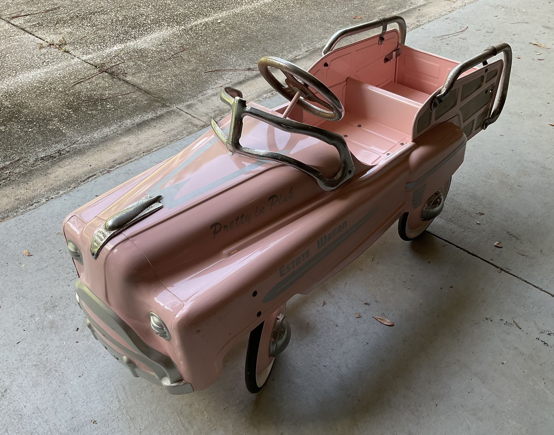 Vintage Pedal Car. Pretty In Pink Estate Wagon Pedal Car