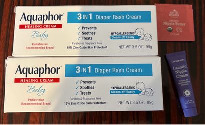 Aquaphor Baby 3 IN 1 Diaper Rash Cream 3.5 oz (2-pack) & nipple cream sample