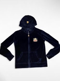 Y2K Vintage Paul Frank Julius Monkey Navy Blue Velvet Tracksuit Zip up Jacket Embroidered Rare *DeadStock* - Size Medium