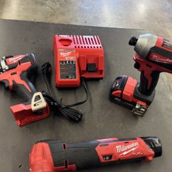 Milwaukee 3 pc Combo 2 drills 18v and 12v multi tool 2 batt chrg no trades pick in Tacoma FIRM PRICE