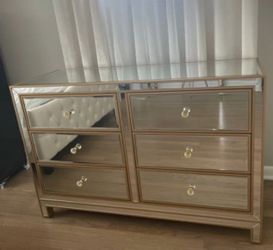 Set of 2 Mirrored Gold 6-Drawer Dresser – 48” W x 32” H