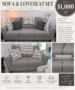 🛋️ Beautiful Gray Sofa & Loveseat Set — Only 3 Years Old!