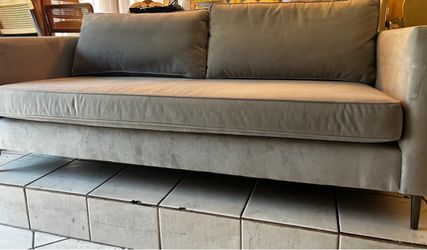 Harris Loft Gray Velvet Sofa with wood  Legs. Measurements are in the photos