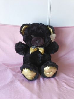 DanDee 18” Black Plush Teddy Bear with Gold Accents and Bow