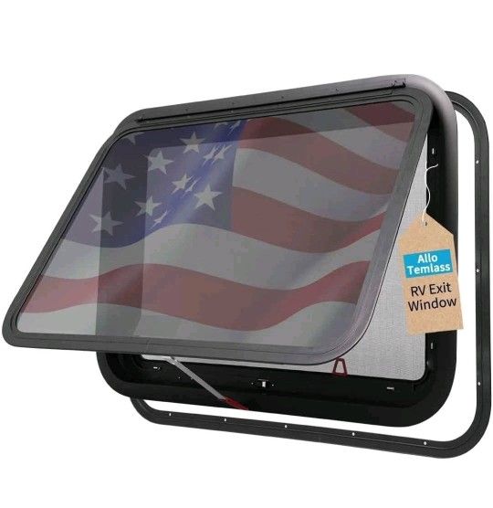 RV Exit Window, 30" W x 22" H Tinted Emergency Egress Window with Net Screen and Trim Ring, DOT Approved, Easy Install for RVs and Trailers, Fits 1-1/