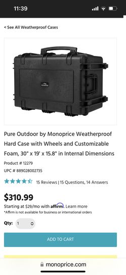 Pure Outdoor by Monoprice Weatherproof Hard Case with Wheels and Customizable Foam, 30" x 19' x 15.8" in Internal Dimensions