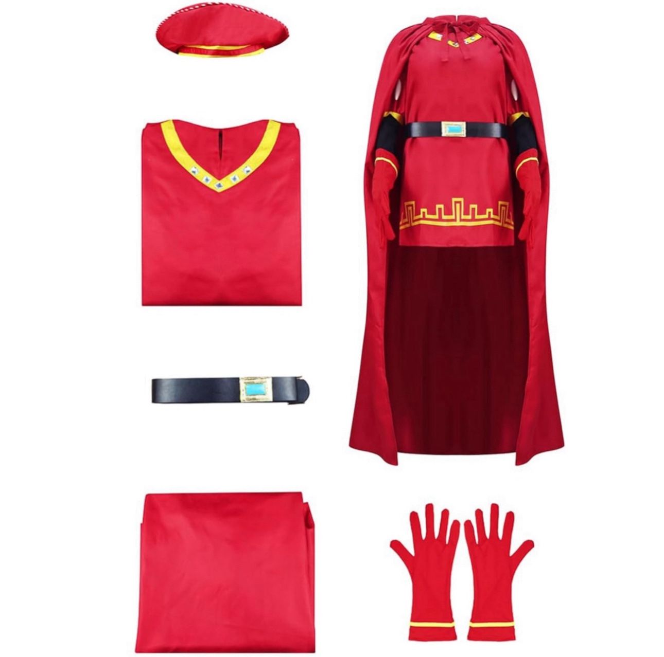 Red Royal Guard Costume Set Men’s 2XL Cape Hat Gloves Belt Tunic Adult 37” Chest 25” 