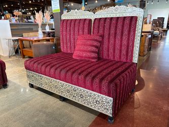 Burgundy Red Syrian Style Mother-of-Pearl Inlay Bench