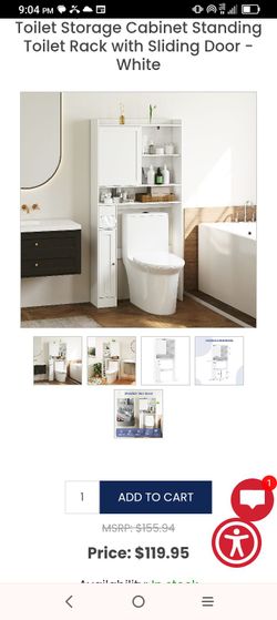 White Over-Toilet Storage Cabinet with Sliding Door