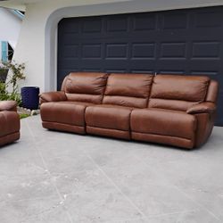  Reclaimer Natuzi Leather Sectional and A Chair, Like New ,