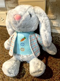 NEW cute plush gray Bunny all dressed up for Easter with shirt and plaid jacket. SEE more below.