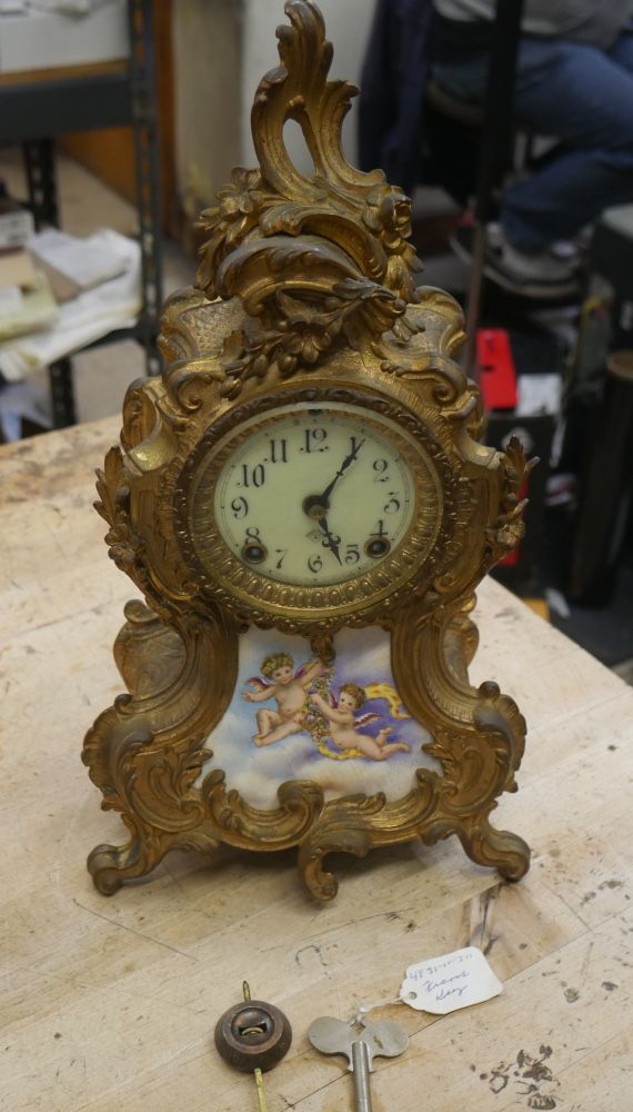 Vintage Ansonia clock with angels for parts AS IS