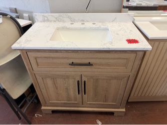 Doveton 36 in. Single Sink Freestanding Weathered Tan Bath Vanity with White Engineered Marble Top 36 x 19" $380