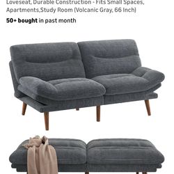 Brand new beautiful gray futon sofa (still in box!), perfect for a full bed or for a luv seat