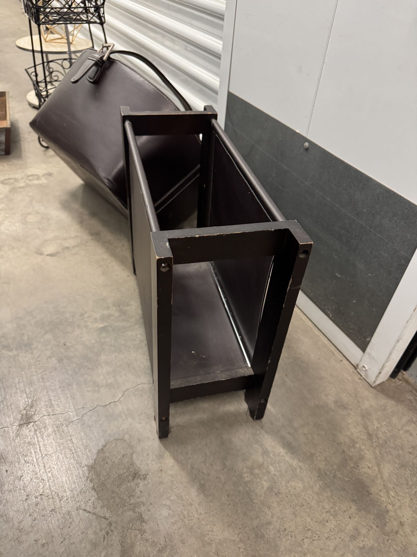 Leather Magazine Rack And Blanket Basket