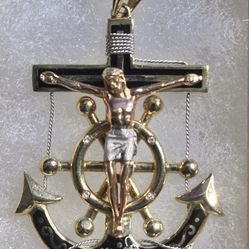 14K Solid Gold Crucifix Anchor Pendant – 18.5 Grams