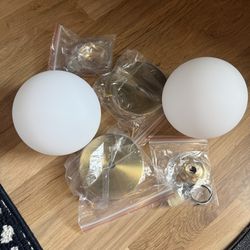 2 Brand New MCM Gold Globe Ceiling Light Semi Flush Mount G9 ($130 Retail)