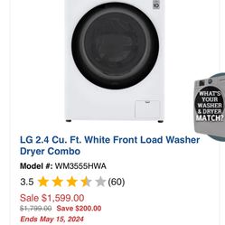 LG 2.4 Washer Dryer Combo