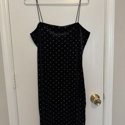 Black / Stud Suede Fitted Mini Dress M