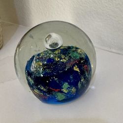 Home Decor/ Art Glass Paperweight, Colorful Swivel Blue/Green Sphere