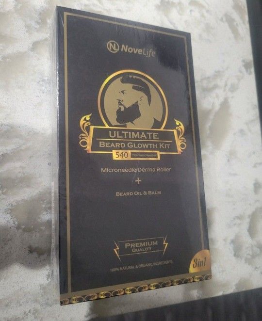 New Sealed!NOVELIFE Beard Growth Kit for Men Derma Roller 0.3mm - Natural Balm & Beard Oil Kit Growing Kit Comb Beard & Mustache Facial Hair Growth
