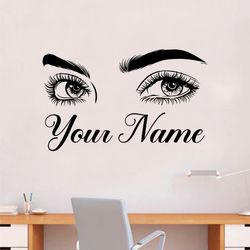 Wall Decal Home Decor Art Sticker Bedroom Girls Women Beauty Makeup Brows Lashes Eyebrows Eyelashes Mascara Brushes Custom Name Brow bar Studio