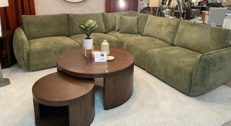 Green Modular Sectional Sofa Upholstered In Textured Chenille 