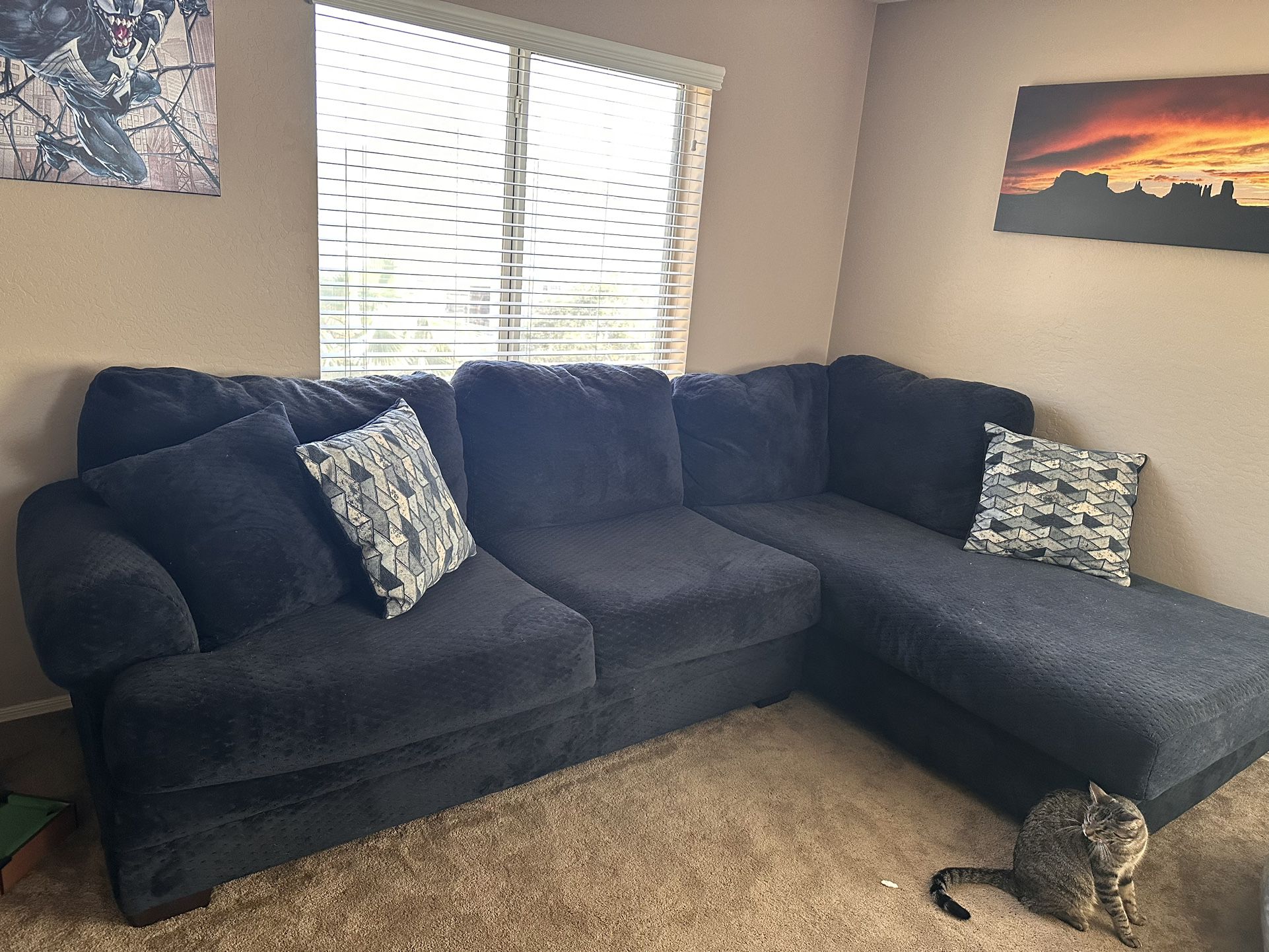 Navy blue Couch With Pillows 