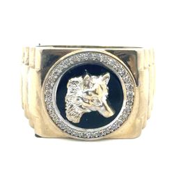 Men’s 10k Two Toned White Yellow Gold CZ Cubic Zirconia Wolf Head Ring Size 11 GP3121886