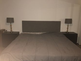 Wayfair king bed, mattress and lamps