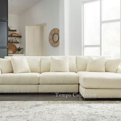 SECTIONAL 3 PCS CORDUROY IVORY COLOR WITH RAF CHAISE [NEW]