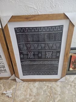 Set of 2 24"x30" Framed Black & White Geo Fabric Decorative Wall Art - Threshold