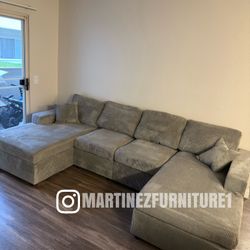 BRAND NEW LIGHT GREY CORDUROY DOUBLE CHAISE SOFA COUCH  