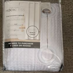 White Shower Curtain with Flex-On Rings