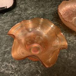 Fenton BlackBerry Spray Marigold Carnival glass ruffled hat bowl vase mint condition  No chips, beautiful piece Plainfield, Illinois