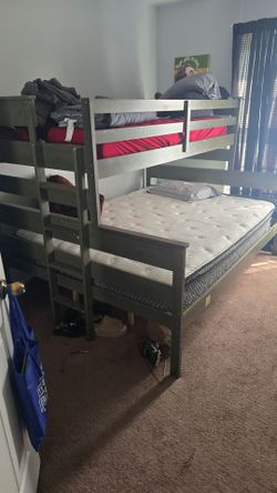 Gray Wood Twin over Full Bunk Bed Frame