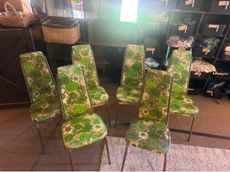 Vintage 1970s Crown Cadco Floral Vinyl Dining Chairs – Set of 6 – Mid Century Retro