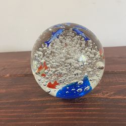 Ocean Glass Art Paperweight Dolphin Fish Bubble Oceanic Vintage
