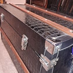 Luxury Black Crocodile Embossed Steamer Trunk / Coffee Table