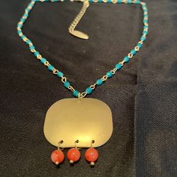 Necklace With turquoise & Coral Accents 