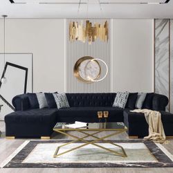 Lauren Black Velvet Double Chaise Sectional - Shop Now Pay Later - $39 Down