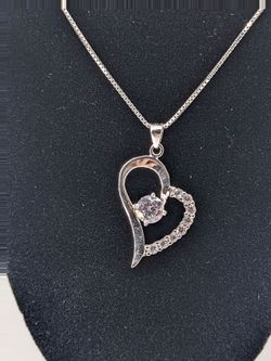 Sterling Silver Open Heart Pendant Necklace Cubic Zirconia 925 Italy Box Chain