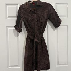 Pre-loved | S Merona Brown polka dot button up dress with tie waist 